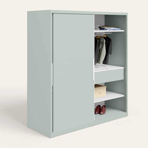 Image of Interio by Godrej Slide N Store XL 2-Door Steel Wardrobe | Matte Sky Gray, 1-Year Warranty, 2 Drawers