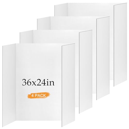 Image of 4 Pack Trifold Poster Board 36 inch x 24 inch White Corrugated Project Boards for Science Fairs, School Projects, Event Displays
