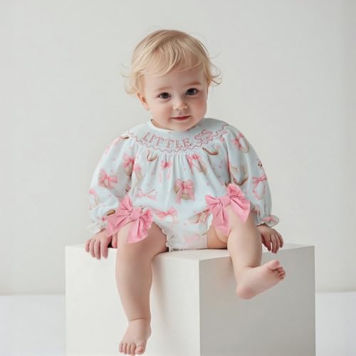 Baby girl baseball outfit newborn little sister smocked bubble romper football Bowknot bodysuit cute fall clothes2