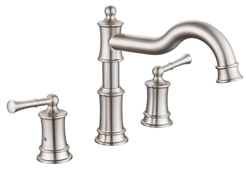 Roman Tub Faucet Classic Widespread Deck Mount Bathtub Faucet 3 Holes Brass High Flow Tub Filler, Rough in Valve Included, Brushed Nickel