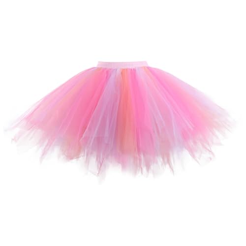 Berimaterry Falda de tul para mujeres adultas, cintura elástica, longitud hasta la rodilla, faldas tutú para niñas, disfraz de ballet de Halloween, tutú esponjoso, rosa, M
