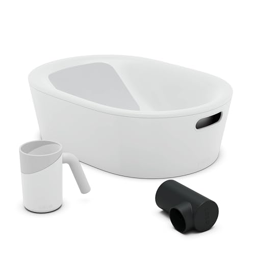 Image of Lalo Bathtime Starter Kit - Modern Baby Bathtub, Rinse Cup & Spout Cover Bundle, Safe & Clean Design for Newborns, Minimalist Design, Easy to Clean, 25.3 x 18 x 7.7 in, 10 lb - Licorice