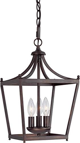 Capital Lighting 4036BB Stanton Geometric Metal Open Frame Lantern Foyer Pendant, 3-Light 180 Total Watts, 17" H x 10" W, Burnished Bronze