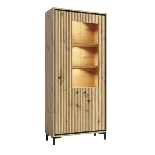 PARII - Vaisseller 5 pisos de madera vitrina con LED 89x196 cm diseño contemporáneo madera natural