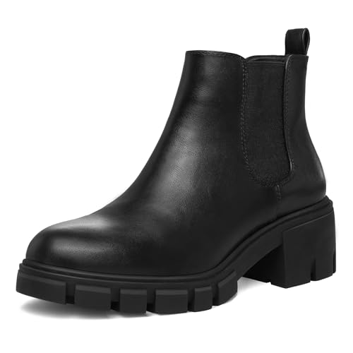 mysoft Women's Platform Chelsea Boots Lug Sole Slip On Chunky Block Heel Ankle Booties