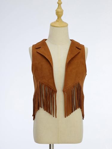 Kids Western Cowboy Cowgirl Vest Boys Girls Suede Tassel Fringe Waistcoat Halloween Party Dress Up3