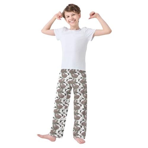 ZZXXB Cute Cartoon Sloth Boys Long Pants Soft Trousers Elastic Waist Kids Lounge Bottoms with Pockets S-XL2
