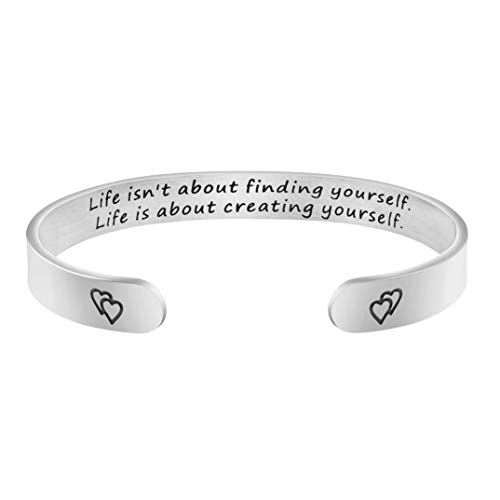 Joycuff Inspirational Jewelry Cuff Bracelets for Women Engraved Bangle Life Isn't About Finding Yourself Life is About Creating Yourself