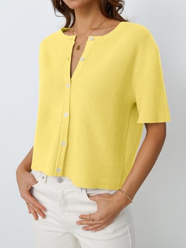 Image of LILLUSORY Short Sleeve Cardigan Sweaters for Women | Cropped Button Up, Summer 2026 Outfits, Y2K Fashion, Lightweight Knit, Versatile layering for work, casual & going out