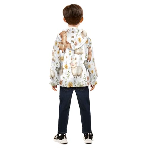 Flowers Farm Animals Toddler Fleece Jacket Girl Boys Hooded Fleece Jacket Coat Warm Outwear Zip-up 3-10T4