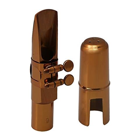 Yibuy Rose Gold B Flat Tenor Saxophone Sax Mouthpiece with Ligature Cap 9# 137x446x35mm Cover