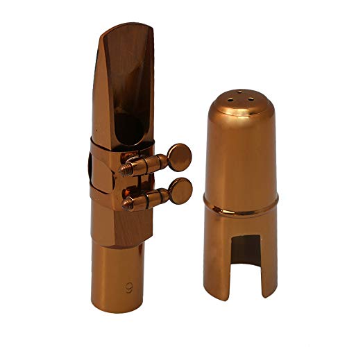 Yibuy Boquilla plana para saxofón tenor B de oro rosa con tapa de ligadura 9#