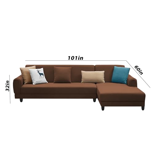 Image of Kraven RHS 6 Seater L Shape Sofa Set for Living Room (Brown Fabric) Premium Fabric Sofa
