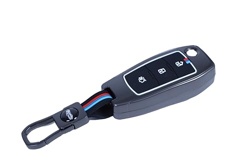Image of Metal Striped Key Cover and Key Chain Compatible for Ford Endeavour, Figo, Aspire Freestyle 3 Button Flip Key I Stylish Key Cover