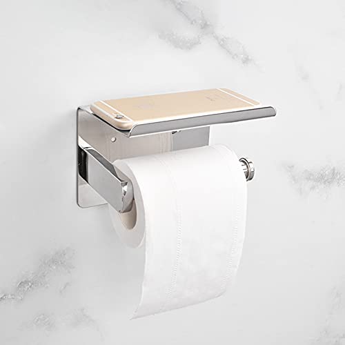 Porta carta igienica in acciaio inox con finitura lucida a specchio e mensola per cellulare, accessorio da bagno durevole per case moderne