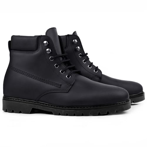 Scarpe con Rialzo da Uomo Che Aumentano l’Altezza Fino a 7 cm. Fabbricate in Pelle. Modello Montana Nero (Nero, 40)