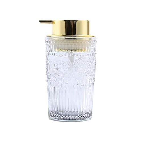Dispensador de líquidos con bomba en cocina y baño Botella dispensadora de loción de baño de vidrio Botella dispensadora de jabón de tipo empuje for el hogar Botella vacía 400 ml Blanco Transparente d