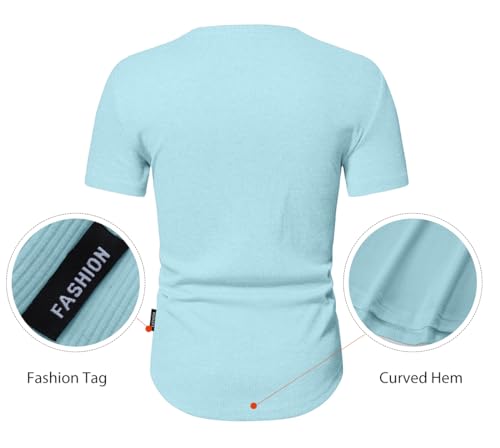 JMIERR Men's Muscle Slim Henley Shirts Crewneck Longline T-Shirt Gym Workout Athletic Shirt Tees with Button