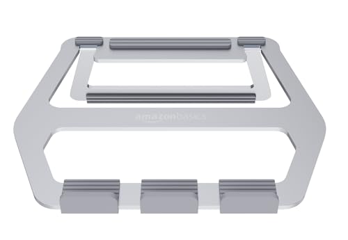 Image of Amazon Basics Aluminum Portable Foldable Height Adjustable Laptop Stand for Devices up to 13 inch, Silver