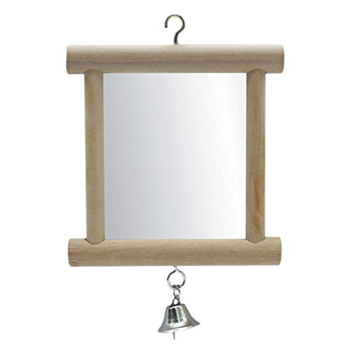 Elviray Bird Mirror Small Medium Parrot'S Cockatiel Vogel Speelgoed Cage Stand Bar Pet Toys Accessories Wood Bird Fun Toy With Bell