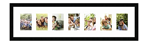 Cadres Photos pêle mêle multivues Super Blanc 7 Photo(s) 11x15 Passe Partout, Cadre Photo Mural 100x25 cm Noir, 3 cm de Largeur