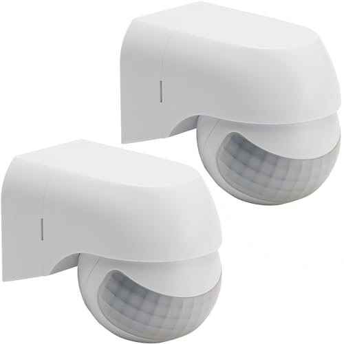 Greluma 2 pièces IP44 intérieur extérieur imperméable capteur de Mouvement Infrarouge PIR, portée de détection jusqu'à 12 m à 180°, AC 220-240V logement Blanc