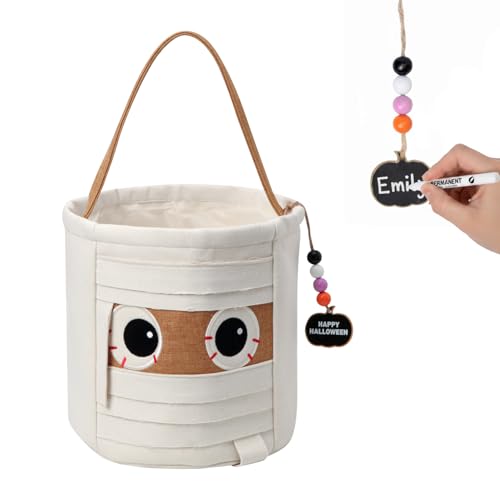 Halloween Trick or Treat Basket - Mummy Canvas Candy Bucket