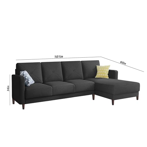 Image of Baloney RHS 6 Seater L Shape Sofa Set for Living Room (Black Fabric) Premium Fabric Sofa