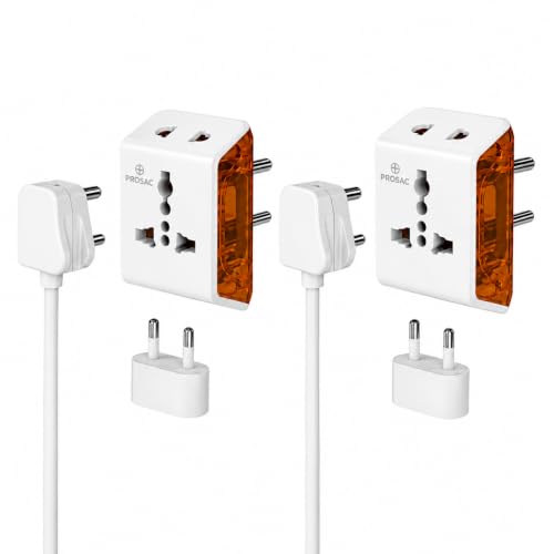 Image of PROSAC 6A Universal Multiplug Travel Adapter | 3-Pin Socket | Supports 2-Pin & 3-Pin Plugs | Compact & Travel Friendly for Mobile, Laptop & Chargers | Pack of 2