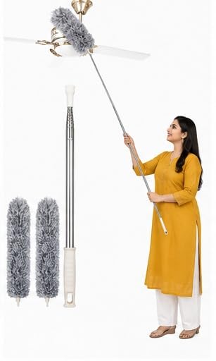 Duster Washable Duster, Long Extendable up to 237 cm, Dust Mop with Telescopic Rod, Dust Magnet, Bendable Dust Catcher, Spider Web Remover for High Ceilings, Ceiling Fan, Grey-image-12