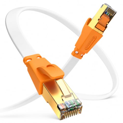 Image of Smolink Cat 8 Ethernet Cable 15ft, 40Gbps 2000MHz Flat LAN Cable | SFTP Shielded Flat Cable with Gold Plated RJ45 Connector for Router, Modem, Switch, Gaming PC, PS5, Xbox, White