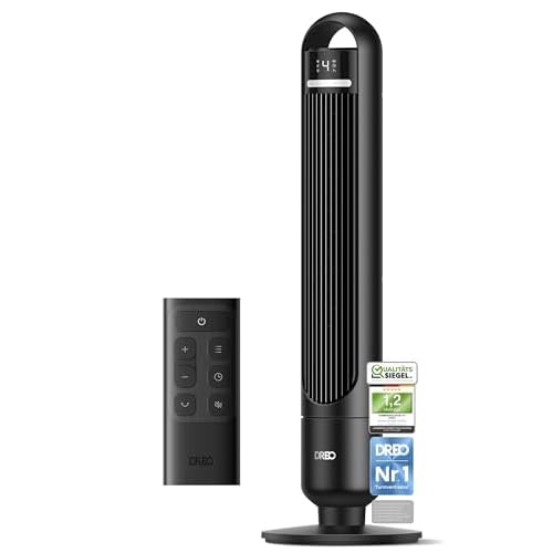 Dreo 23dB Leiser Turmventilator, Ventilator mit Kühlung, Fernbedienung für Schlafzimmer, Tower Fan mit 4 Geschwindigkeiten, 3 Modi, 9,8 m Windreichweite, 8H Timer, 90° Oszillierend für Wohnzimmer