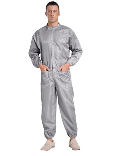 Miutii Combinaison de travail pour homme - Combinaison de protection avec fermeture éclair - Antistatique - Combinaison intégrale - Vêtement de travail industriel, gris, XXXXL