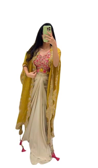 Lehenga Choli For Womens And Girls Crepe silk, with sequin embroidery belt Dhoti Indowestern three piece set with embroidery Wedding Bandhani Printed