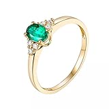Verlobungsring Gold, Ringe Frauen Jahrestag 18 Karat (750) Gelbgold 0.5Ct Smaragd Grün Ovale Form 0.09Ct Moissanit Weiß Größe 54 (17.2)
