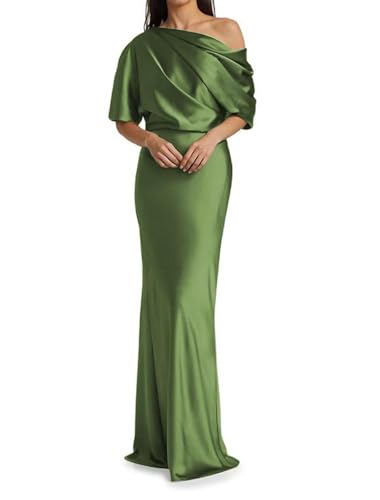 Image of Mermaid Satin Mother of The Bride Dresses for Women Ruched One Shoulder Formal Evening Gowns