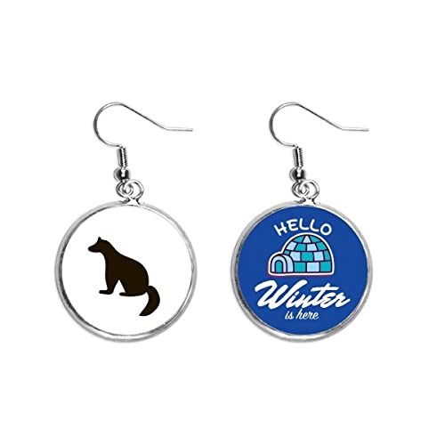 Pendientes de gota con efecto hielo y tierno retrato de animal negro