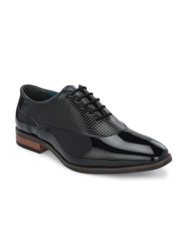 Image of San Frissco Men's Formal Shoes Textured Leatherette Glossy Lace Up Derbys /Soft Cushioned Footbed with TPR Sole /Stylish, Trending, Elegant for Office and Party