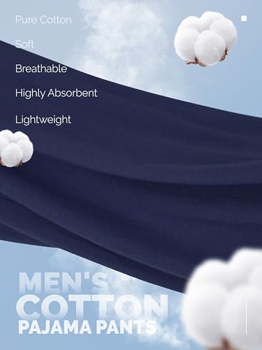 3 Pack Mens Cotton Pajama Pants, Lightweight Lounge Pj Bottoms for Men Soft Sleep Pants with Pockets & Drawstring2