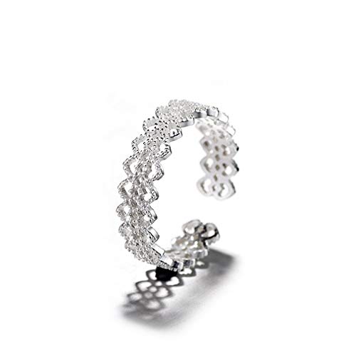 Chereda Bague ouverte réglable en argent avec dentelle creuse pour femme Accessoires de mode Bague large Femme Bijoux
