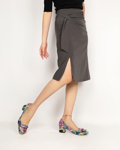 Joseywade Low Block Chunky Heels Slip on Women's Square Toe Pumps 2 Inches Closed Toe Dress Shoes for Pary Dress Work Office Workplace with Bow Patent Newspaper Pink Size 84