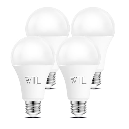 WTL A19 LED Light Bulbs 100 Watt Equivalent (Not Dimmable), 3500K-4000K Natural White, 1600 Lumens, e 26 LED Bulbs 15W, Energy Saving Light Bulb for Living Room (4 Pack)