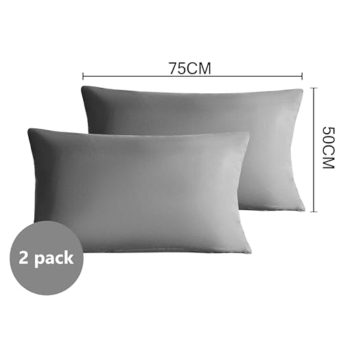 MOHAP Zippered Pillowcases 50X75 cm 2 Pack- Super Soft Breathable Brushed Microfiber Standard Pillow Cases Cover for Hair and Skin Grey
