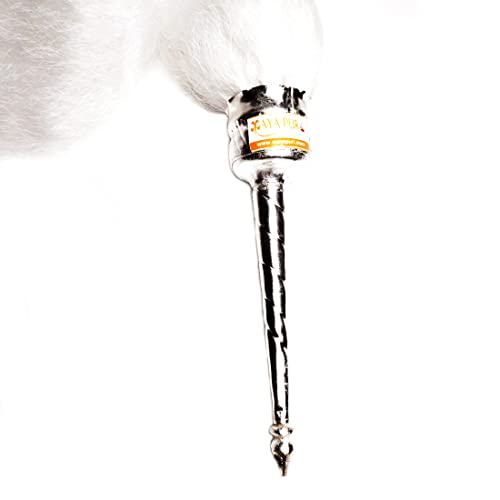 Image of Chawar Sahib for Home Puja | White Chaur /Chavar Sacred Fly Whisk with Metal Body | Traditional Chauri Fan for Deity Worship, Temple, Mandir & Aarti Rituals | 20 Inch Length | Pack of 1