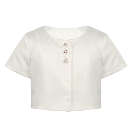ACSUSS Kids Girls Satin Short Sleeve Bolero Buttons Cardigan Shrug Beidesmaid Flower Dress Cover Up Short Coat Jacket