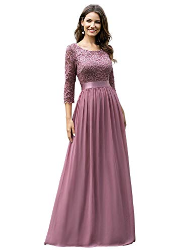 Ever-Pretty Women Lace Elegant 3 4 Sleeve Empire Waist Maxi Evening Gown Orchid US12