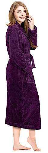 Ny Threads Womens Fleece Bath Robe - Shawl Collar Soft Plush Spa Robe, Plum, Medium #TOP1