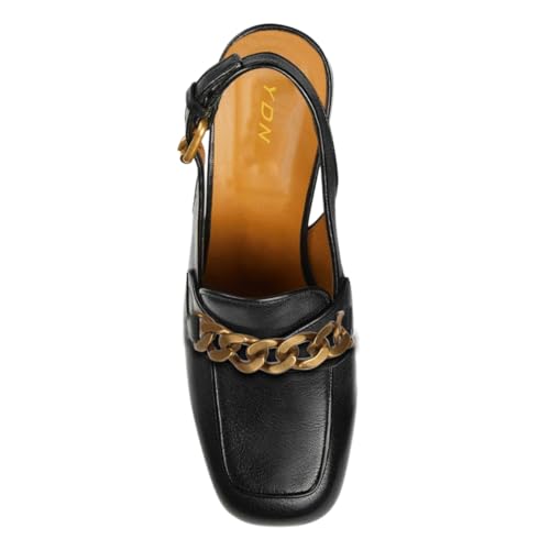 YDN Women Platform Square Toe Chunky High Heel Pumps Slingback Strap Buckle Chains Loafer Shoes Daily Shopping Outdoor Size 4-16 US4