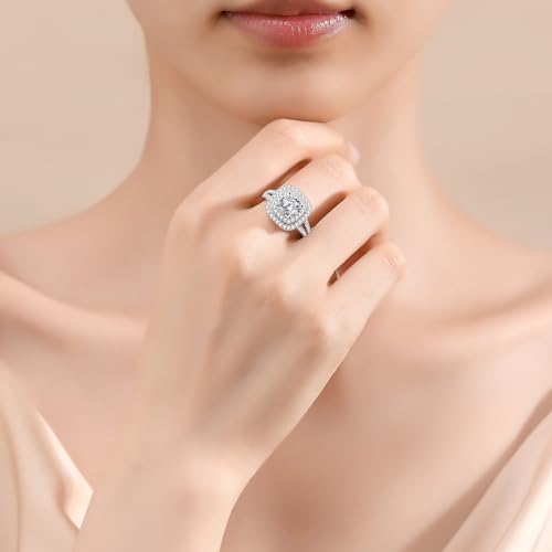 VAXOJEL Moissanite Rings for Women 3CTTW (2CT Center) Cushion Cut Wedding Rings D Color VVS1 Moissanite Engagement Rings S925 Sterling Silver Rings Lab Created Diamond Promise Ring for Her (9) by VAXOJEL - Image 6