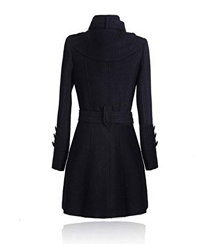 Elonglin Damen Trench Wolljacke Winter Herbst mantel Trenchcoat Zweireiher mit Gürtel Schwarz DE XXS (Asie M)